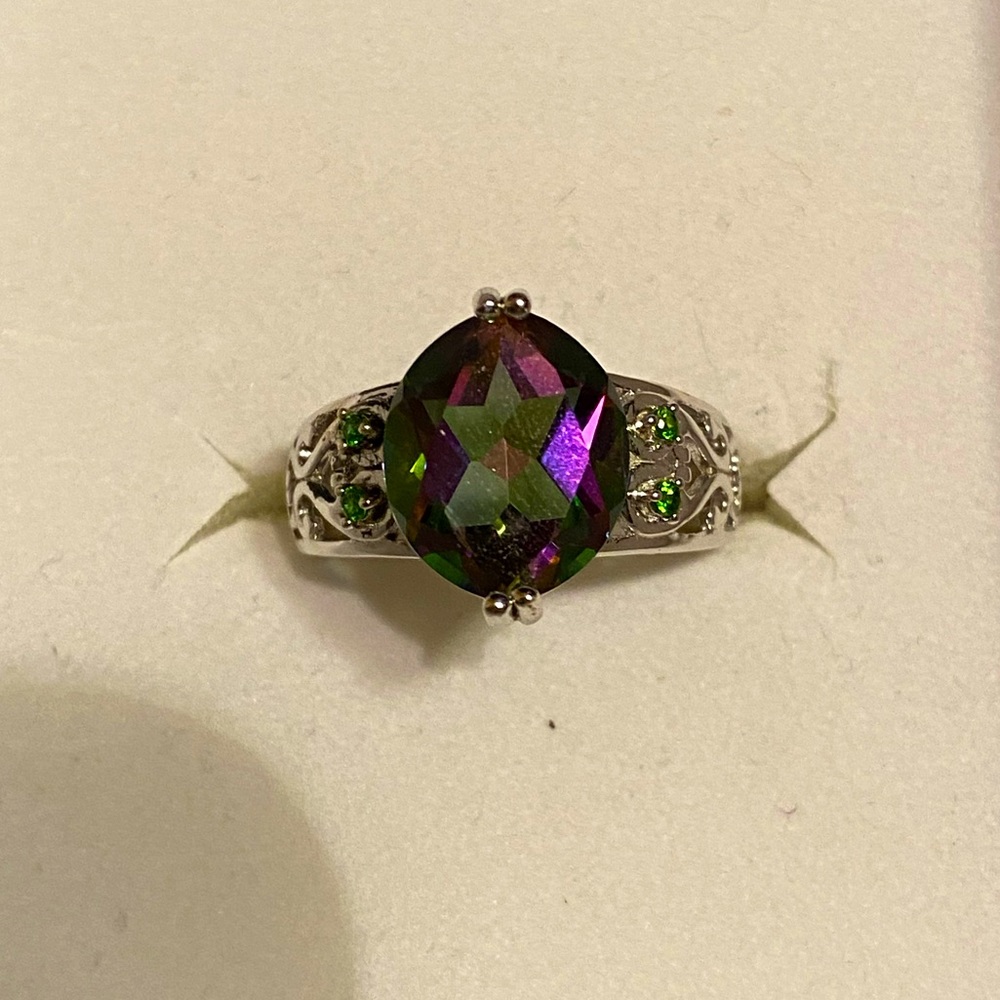 NWOT MULTICOLOR QUARTZ W CHROME DIOPSIDE 925 RING